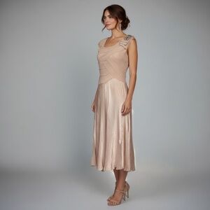 Komarov Dress Sleeveless Charmeuse and Chiffon Cocktail Dress in Mauve Small